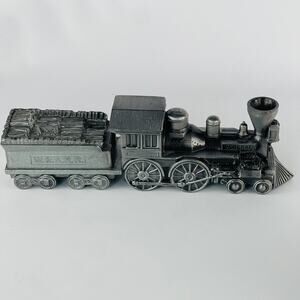 Vintage 1974 Banthrico Train Banks Pewter 2 Piece Set Home Peoples Bank 11”